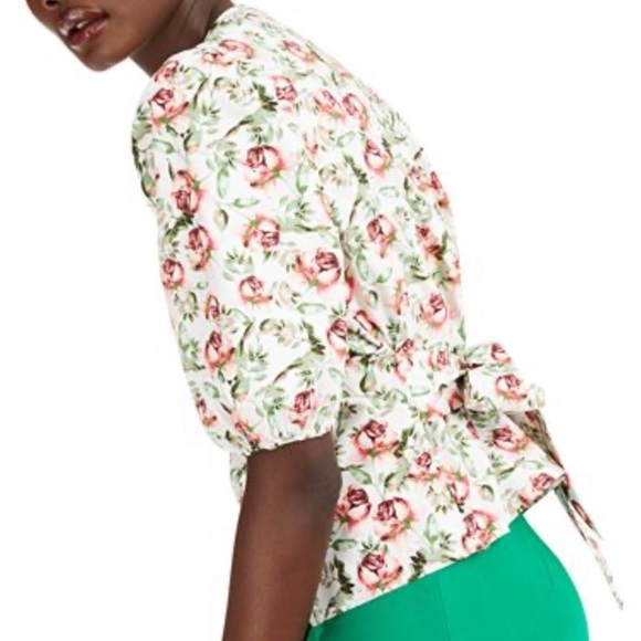 INC Floral Puff-Sleeve Wrap Top, - Picture 2 of 3